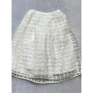 Zara white skirt sheer window pane embroidery lined 7 NWOT 122cm